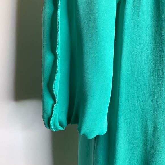 Tibi seafoam green scalloped trim silk shift dress size 4 spring summer Easter - Picture 15 of 16